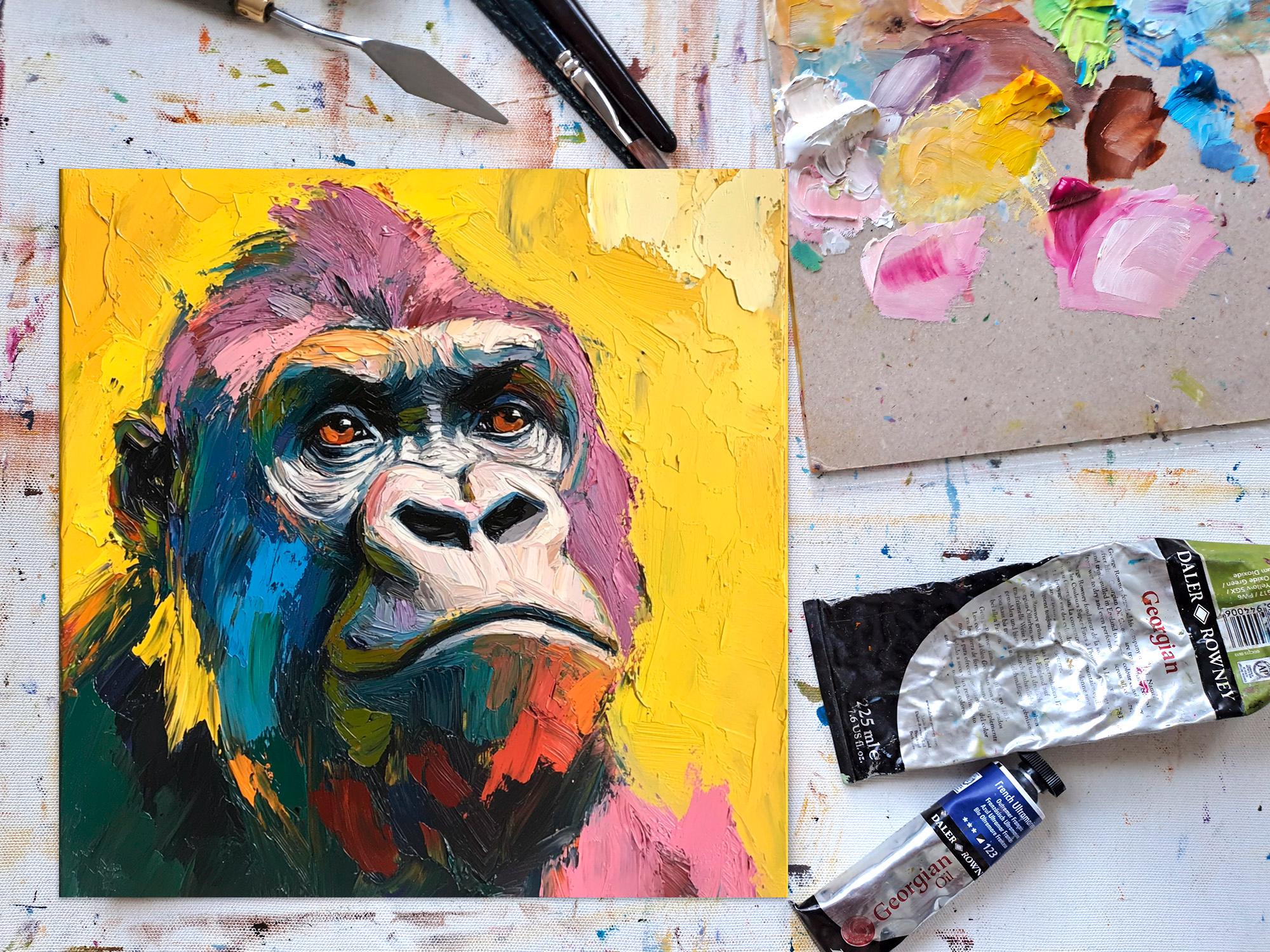 キャンバスに描かれたゴリラの絵画 動物のインパスト オリジナル
