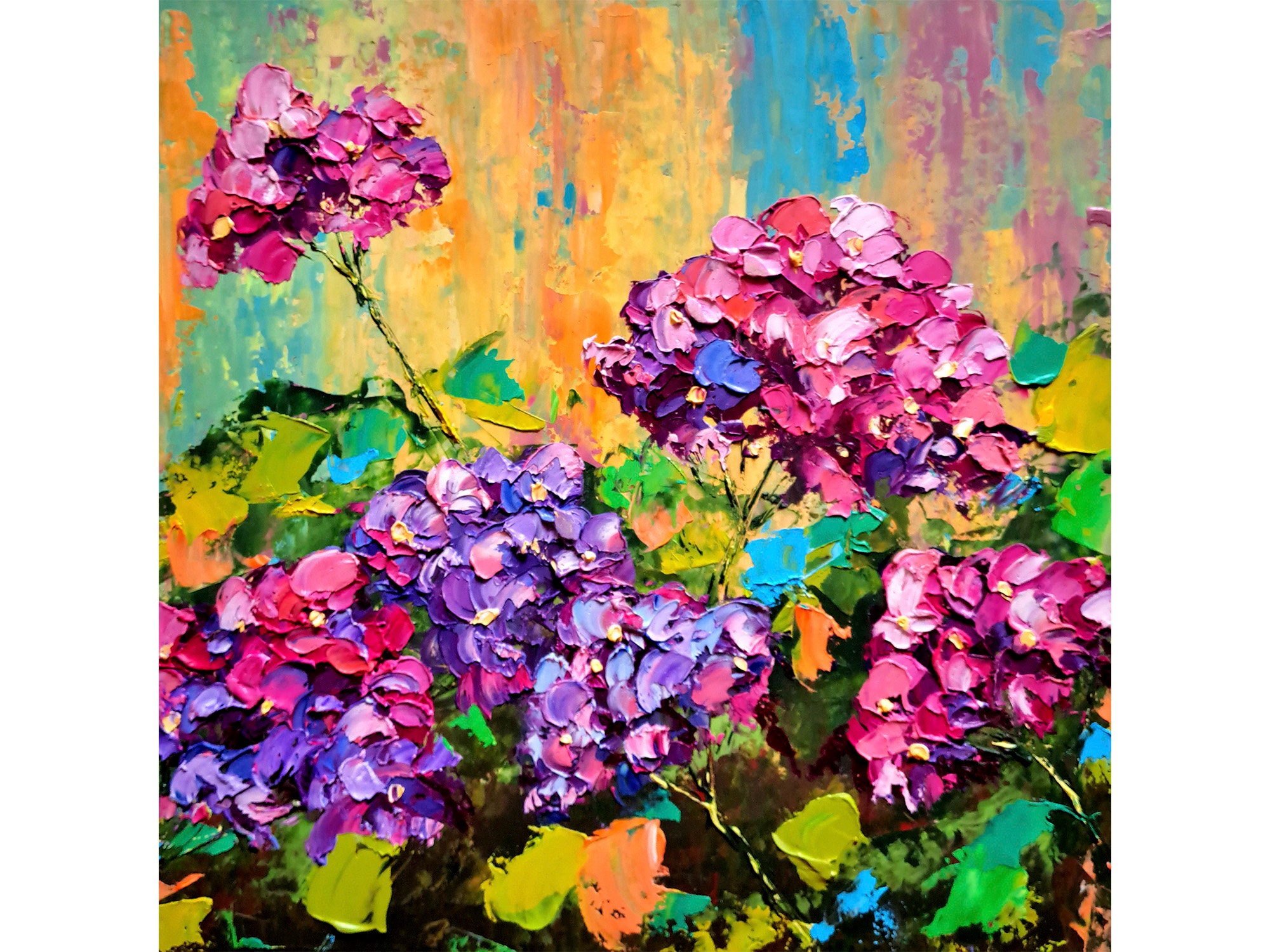 Hydrangea Oil Painting: Floral Impasto Meadow Art - 10x10 - Etsy