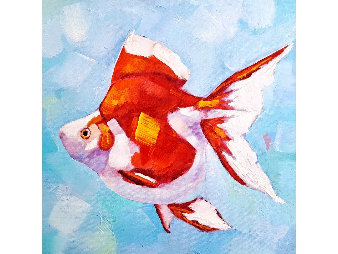 Goldfish Oil Painting Fish Artwork Animal Wall Art on Canvas Etsy