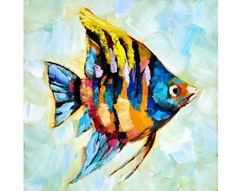 Angelfish Painting Fish Original Art Animal Oil Painting Scalar Artwork