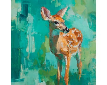 アンティーク油絵：鹿と子鹿の狩猟風景 - Etsy 日本