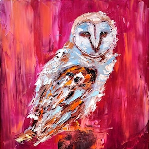 Barn Owl Painting On canvas Farmhouse Bird Original Art Animal Impasto Canvas Art