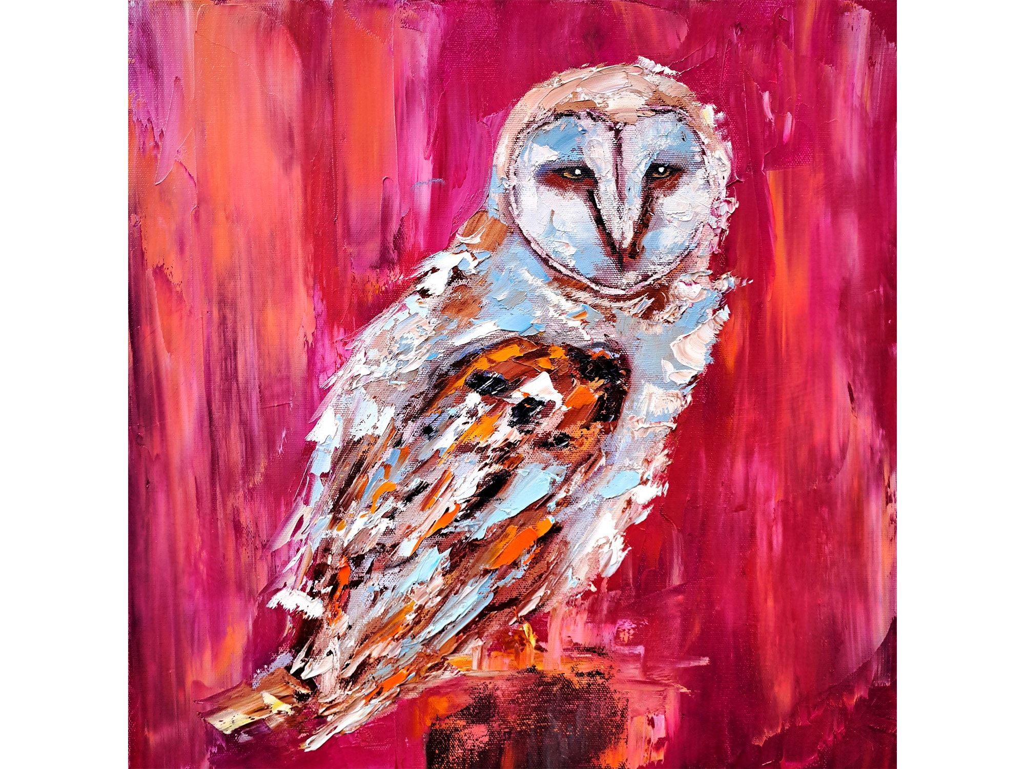 Barn Owl Painting On canvas Farmhouse Bird Original Art Animal Impasto Canvas Art