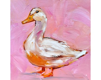 Duck Painting Animals Oil Original Art Farm Birds Wall Art Gifts for Her Personalized Gifts Minimalist Art Rustic Wall Art by ArtSenya