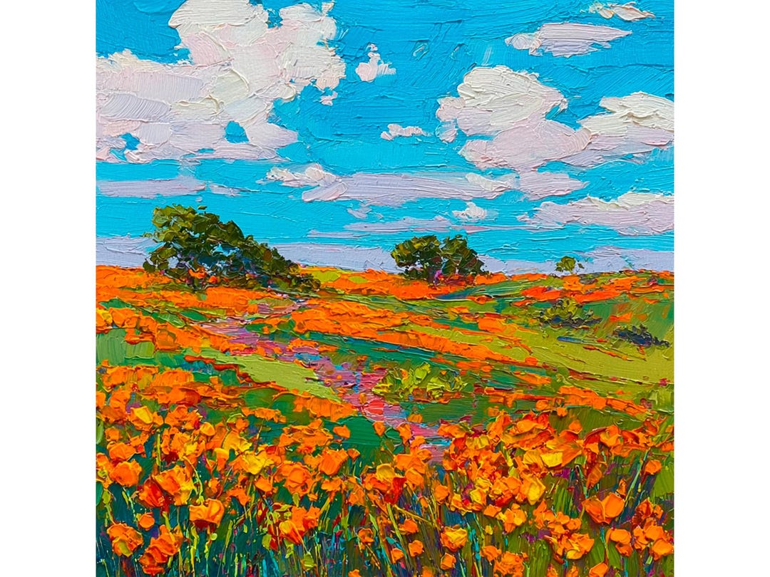 California Poppy Field Large Oil Painting Original Impasto Landscape ...