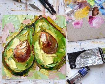 アボカド油絵キャンバス 食べ物 オリジナルファインアート キッチン