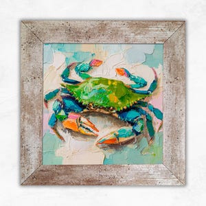 Blue Crab Oil Painting Coastal Wall Art Impasto Crab Artwork Textured Beach Decor Nautical Sea Life Art Gift by ArtSenya