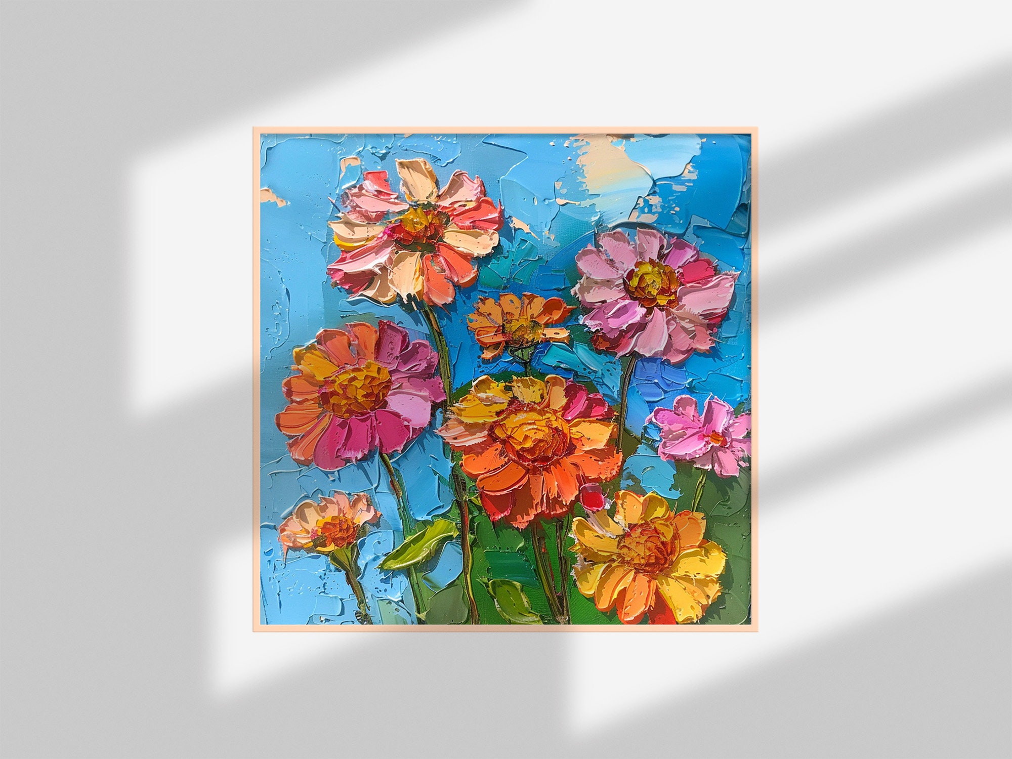 Zinnia Flowers Oil Painting Meadow Floral Original Art Flower