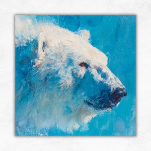 Polar Bear Large Painting Oil Art Wildlife Wall Decor Arctic Animal Artwork Blue Wall Art Gift by ArtSenya
