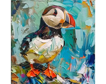 Puffin Canvas Original Fine Art Birds Brushstroke Original Canvas Painting Animals Wall Decor Rustic Artwork Gifts by ArtSenya