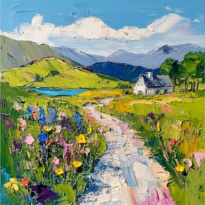 Scottish Countryside Hand Painted Painting On Canvas Scotland Landscape Original Canvas Fine Art Decor Gift by ArtSenya