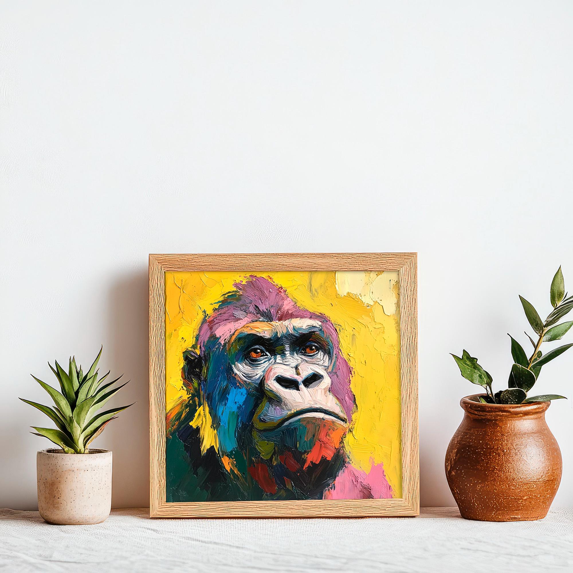 キャンバスに描かれたゴリラの絵画 動物のインパスト オリジナル