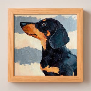 Dachshund Impasto Framed Oil Painting Dog Portrait Textured Wall Art Gift by ArtSenya