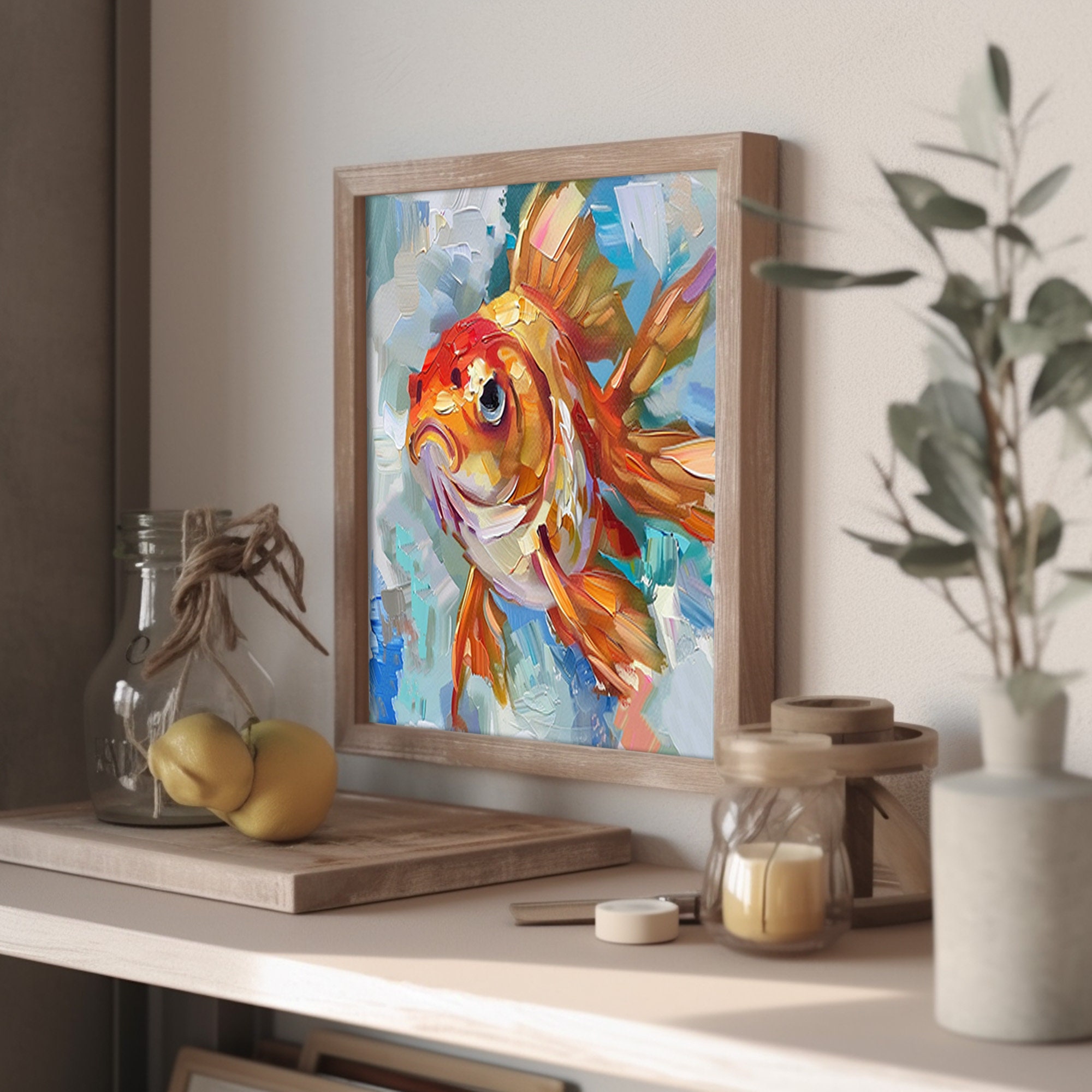 Goldfish Oil Painting on Canvas Fish Original Fine Art Animal Wall Art ...