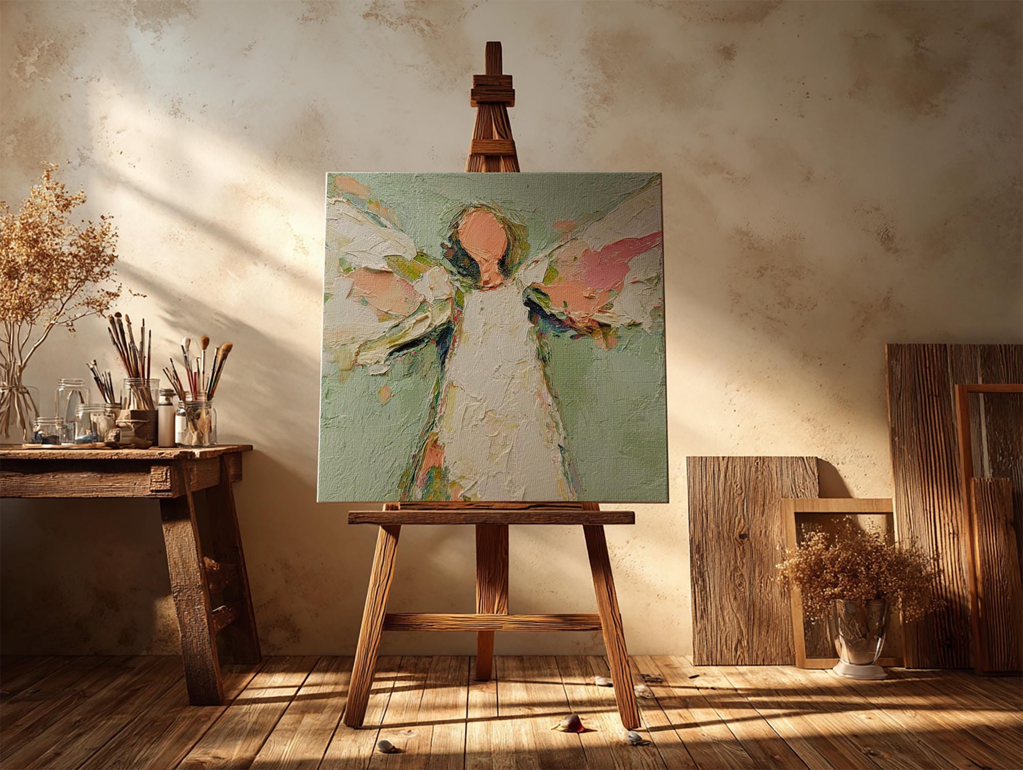Angel Impasto Canvas Oil Painting Original Palette Knife Artwork