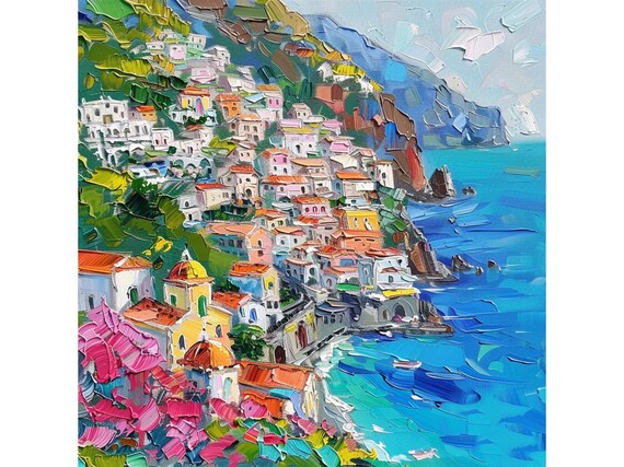 Cinque Terre Painting: Italian Seascape Impasto Canvas Art (20x20