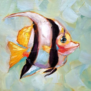Angelfish Original Painting Fish Fine Art Animals Oil Painting Underwater Artwork by ArtSenya