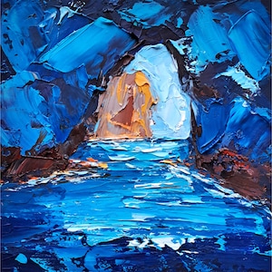 Blue Grotto Painting Island of Capri Original Art Italy Seascape Impasto Artwork Travel Gifts by ArtSenya
