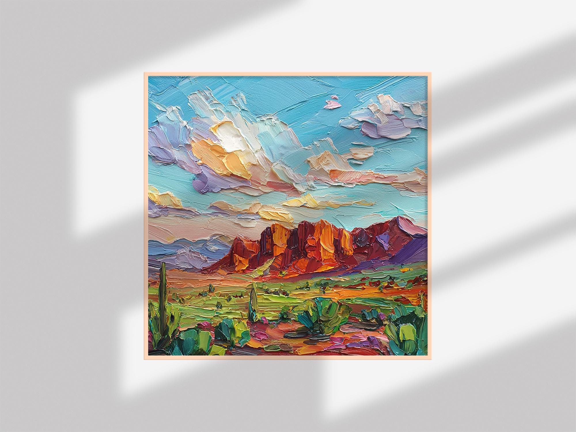 Arizona Desert Oil Painting: Colorful Landscape Art Southwest Wall