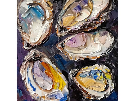 Oyster Painting On Canvas Seafood Impasto Original Fine Art Kitchen Wall Decor by ArtSenya