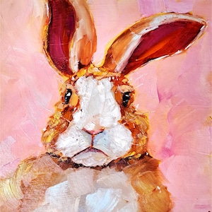 Portrait de lapin, peinture à l&#39;huile de lapin, oeuvre d&#39;art originale d&#39;animaux de la campagne, portrait d&#39;animal de compagnie, art mural