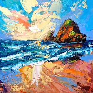 Cannon Beach Painting Oregon Landscape Oil Painting Seascape Impasto Original Art Sunset Artwork Travel Gifts by ArtSenya