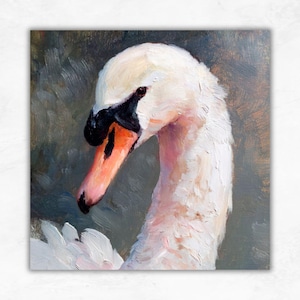 Swan Large Oil Painting Elegant Bird Portrait Wall Art White Swan Animal Art Realistic Oil Artwork by ArtSenya