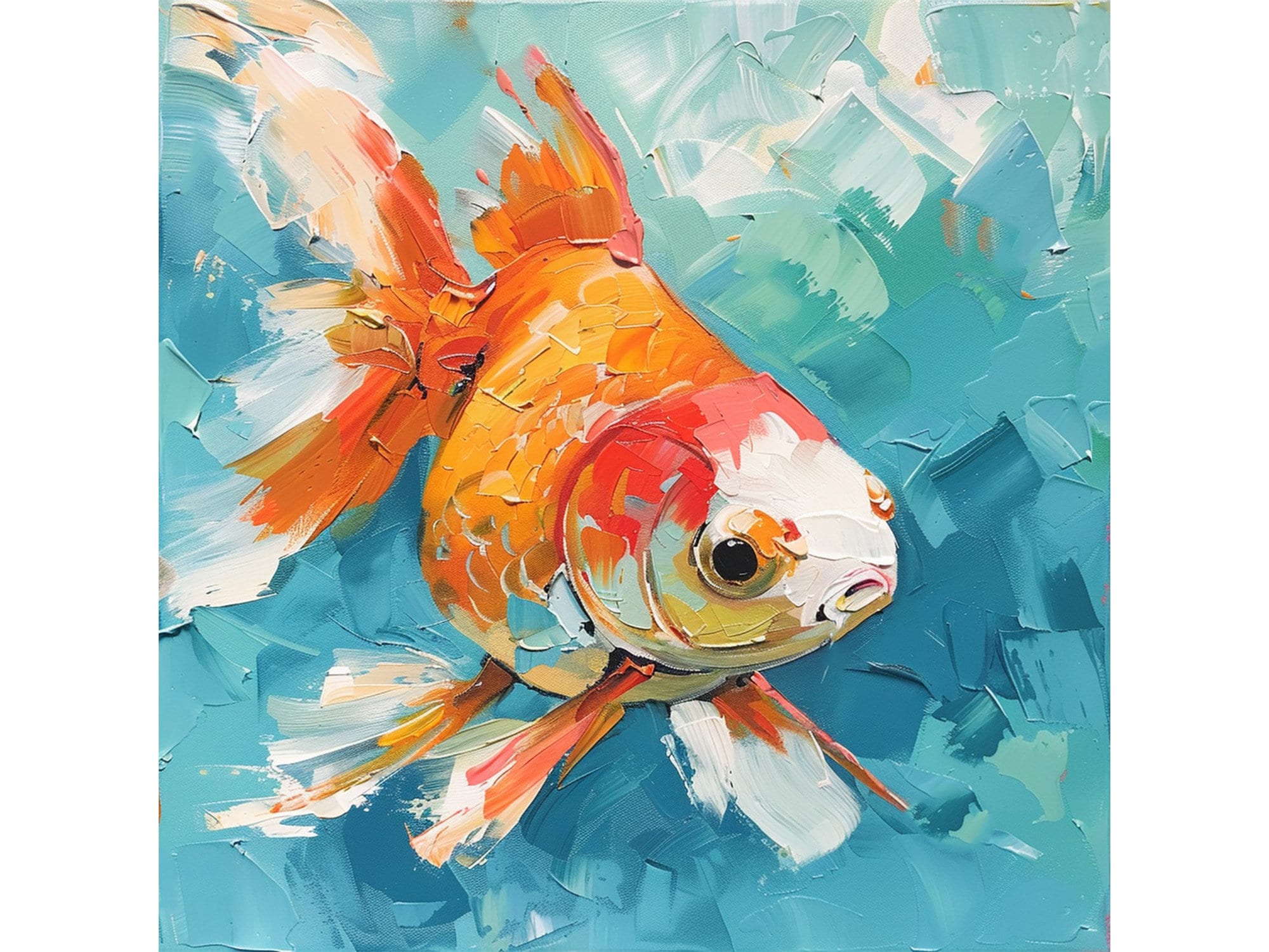 金魚のオリジナル絵画 魚油絵 動物のインパストアートワーク 水中壁