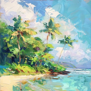 Hawaii Beach Original Painting Palm Trees Oil Art Hawaii Seascape Impasto Oil Painting Oahu Wall Art Travel Gifts by ArtSenya
