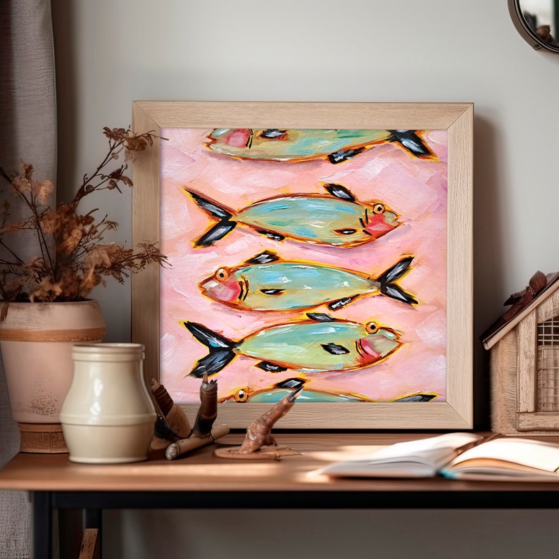 Sardine Fish Painting Animals Original Art Marine Artwork Kitchen Wall Art image 5