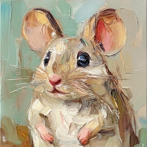 Süße Maus Gemälde Auf Leinwand Wunderliche Tier Wand Kunst Kleine Ratte Kunstwerk Rustikale Bauernhaus Dekor Landhaus Kunst von ArtSenya