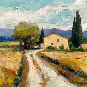 Tuscany Countryside Oil Painting Rustic Italian Landscape Wall Art Hand Painted Impasto Artwork Farmhouse Decor Gifts by ArtSenya
