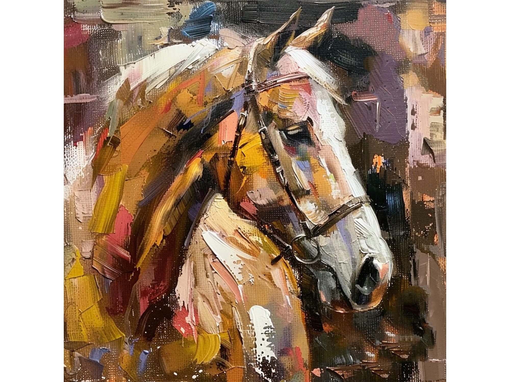 Horse Portrait Oil Painting on Canvas Farm Animals Original Canvas