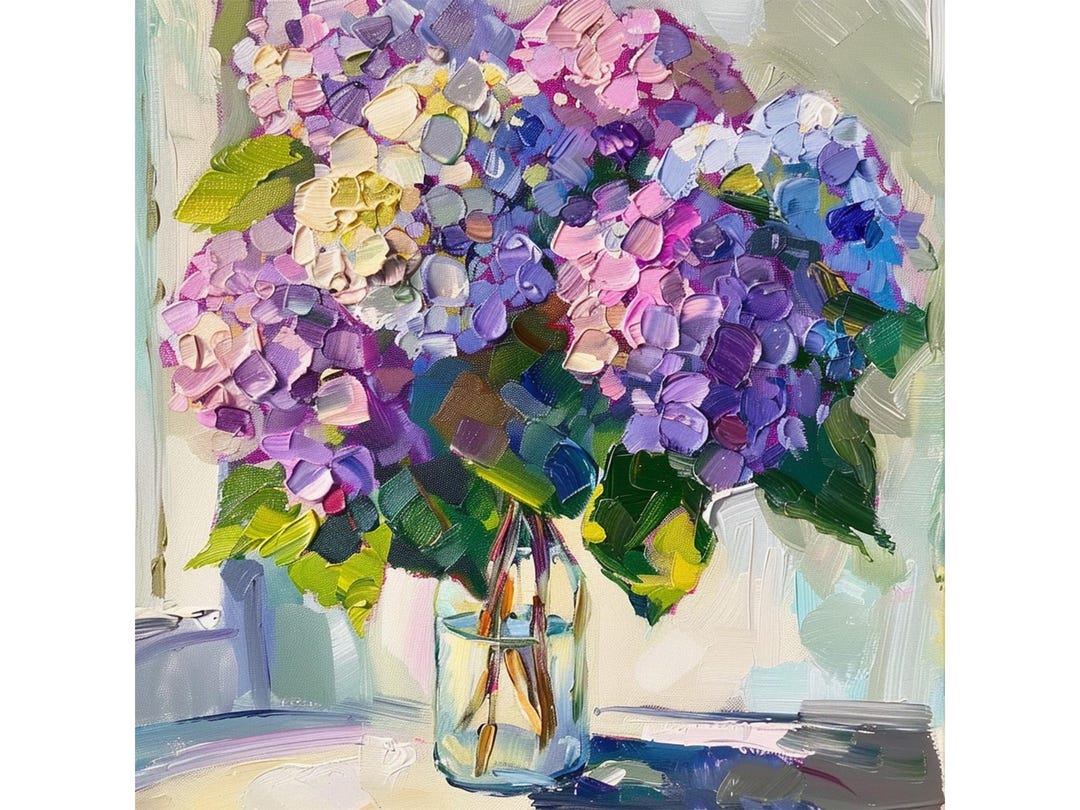 Hydrangea Oil Painting on Canvas Hand Painted Flowers Impasto Oil Art ...