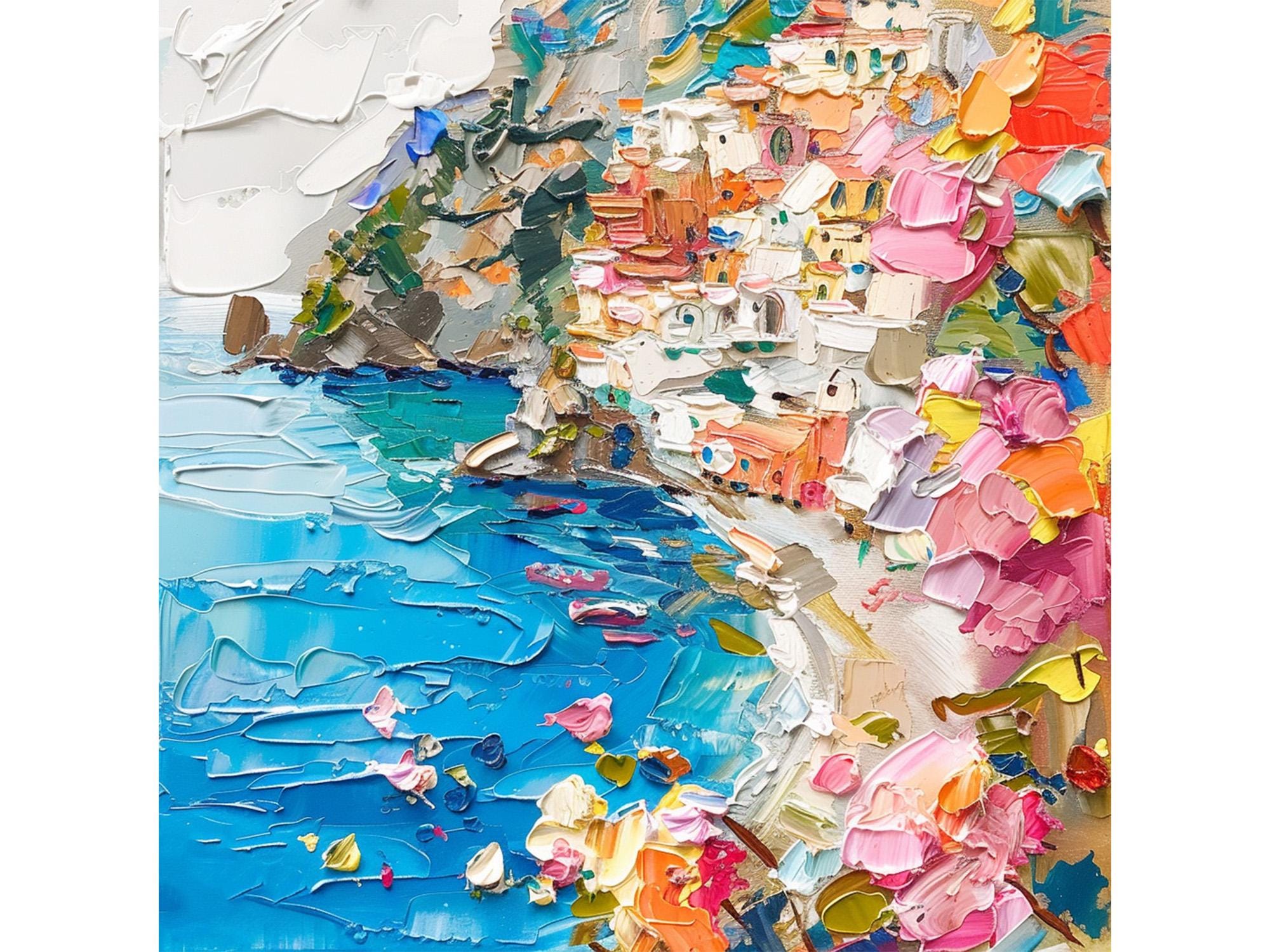 Positano Impasto Oil Painting Amalfi Coast Textured Original Art Italian Seascape Artwork Travel Gifts by ArtSenya
