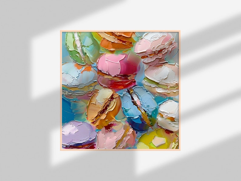 Macaroon Oil Painting: Colorful Food Art, Kitchen Wall Decor (10x10 In ...