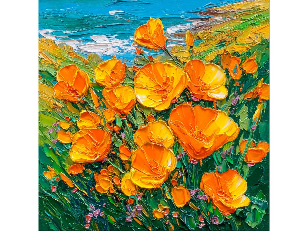 Big Sur California Poppy Oil Painting Original Impasto Coastal ...