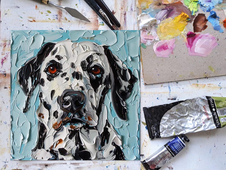 Dalmatian Oil Painting on Canvas Dog Portrait Impasto Art Animals
