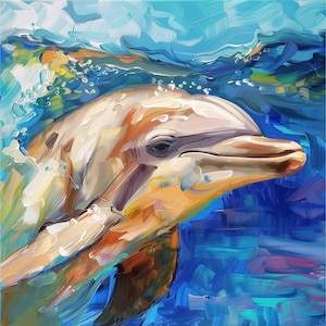Dolphin Oil Painting On Canvas Sea Animals Brushstroke Artwork Underwater Original Art Animal Nursery Wall Art Decor by ArtSenya