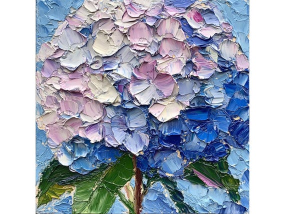 油絵 絵画 【Hydrangea】 Hydrangea Impasto Oil Painting: Floral Fine Art, 10x10 Canvas
