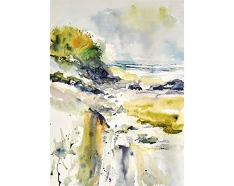 Ireland Painting Dingle Peninsula Original Art Abstract Landscape Watercolor Artwork