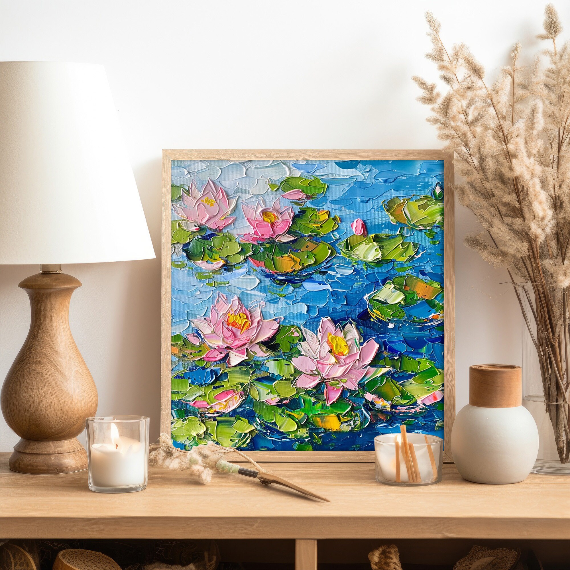 Water Lilies Oil Painting on Canvas Flowers Impasto Original Art Floral ...