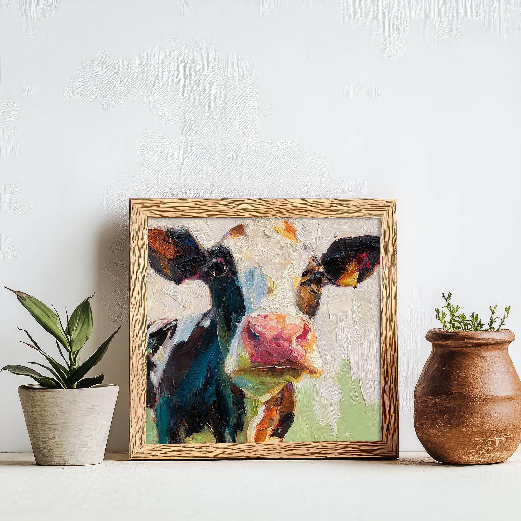 牛の絵：農場の動物の油絵、素朴な農家の装飾 - Etsy 日本