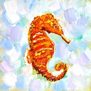 Seahorse Painting Fish Original Art Underwater Artwork Sea Animal Wall Art Decor Marine Art by ArtSenya
