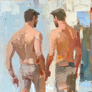 Gay Couple Oil Painting Two Men Figurative Art LGBTQ Modern Impressionist Wall Decor for Bedroom or Living Room Gift by ArtSenya