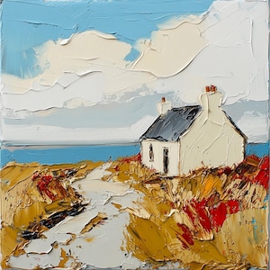 Scotland Oil Painting Scottish Countryside House Impasto Artwork Scotland Wall Art by ArtSenya