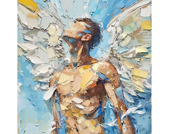 Angel Boy Original Painting Male Body Impasto Original Fine Art Gay Artwork Angel Wings Wall Art Decor Gifts for Him by ArtSenya