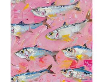 Sardine Original Painting Fish Artwork Animal Oil Wall Art Underwater Artwork Marine Wall Decor Gifts by ArtSenya
