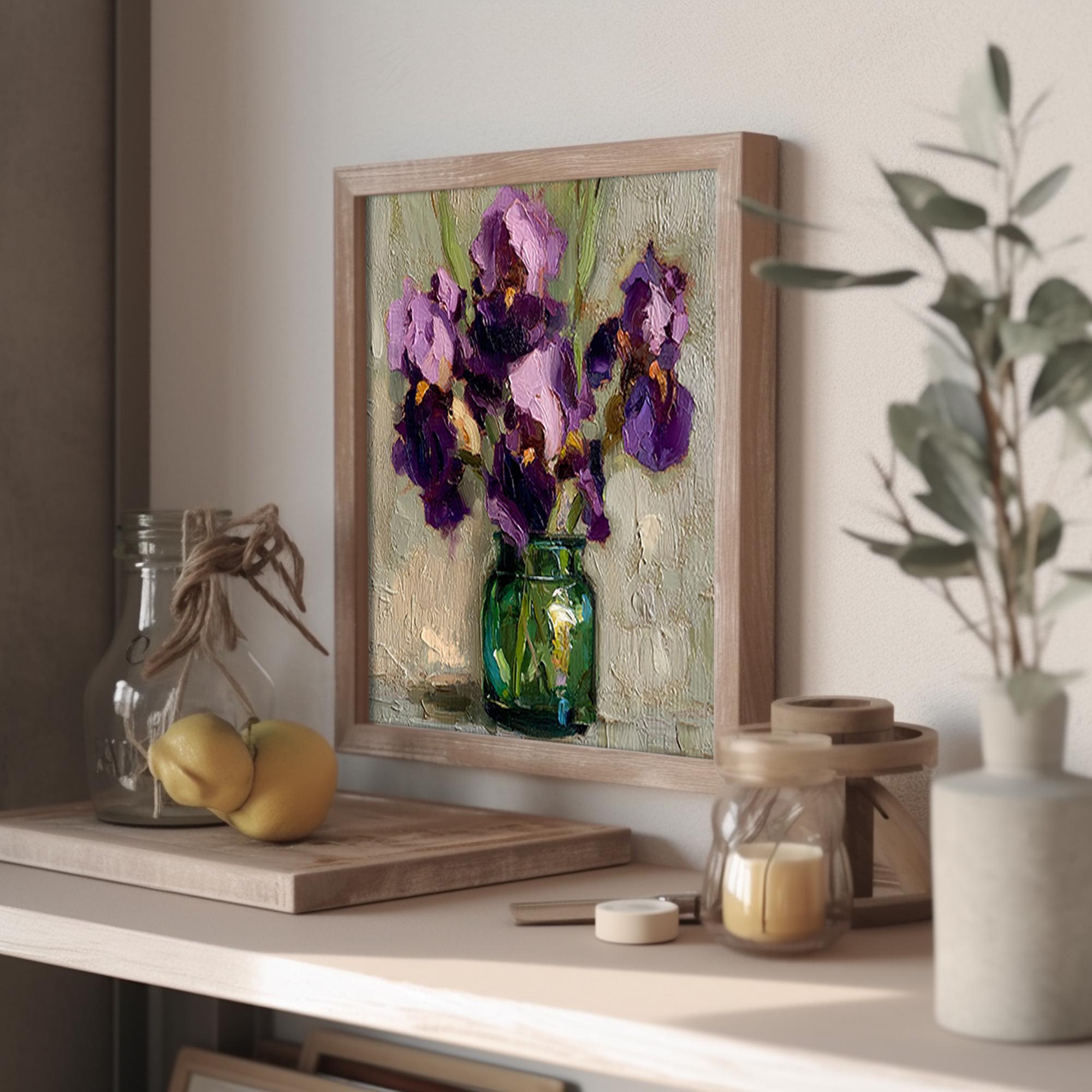 Impasto Purple Iris Oil Painting: Textured Floral Still Life Art - Etsy