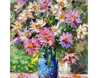 Asters, peinture Daisy Original Fine Art fleurs empâtement oeuvre printemps décoration murale art nature morte fête des mères cadeaux personnalisés par ArtSenya